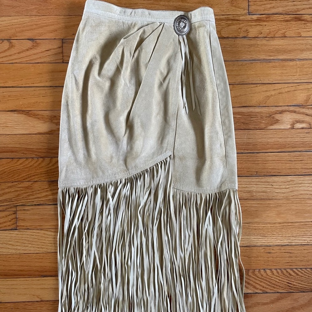 Vintage Western Leather Fringe Wrap Skirt Cowboy Carter